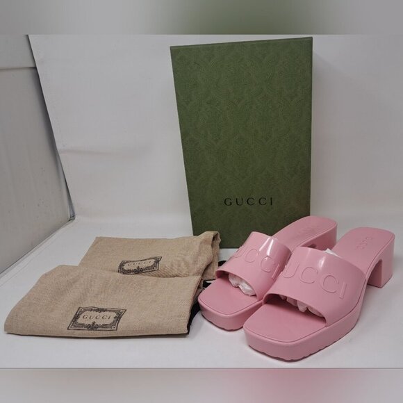 Gucci Women's Jelly Platform Sandals Slides Wild Rose Pink Rubber Size 36 / 6 US - Picture 1 of 16